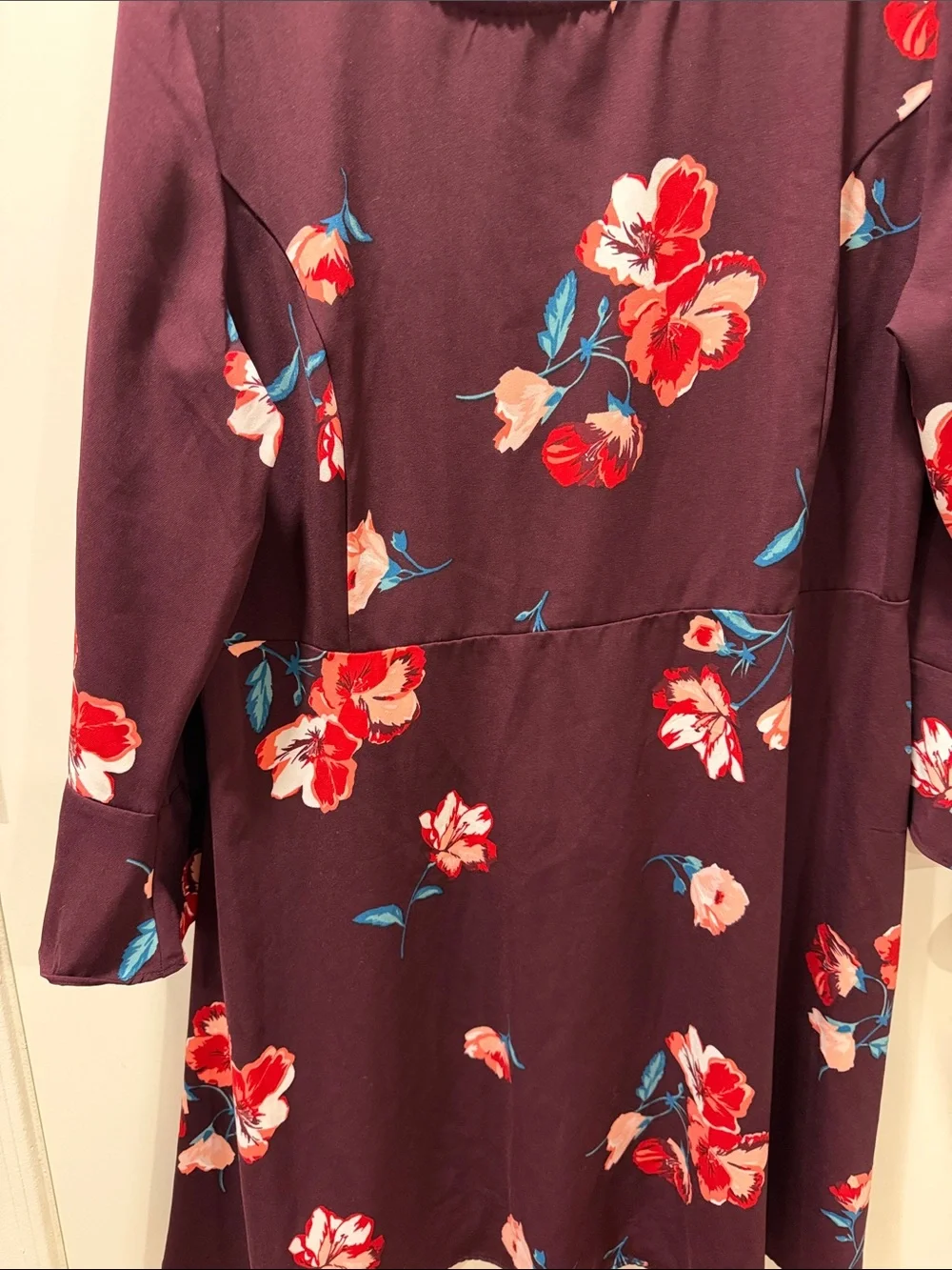 Old Navy Plum Floral Long Sleeve Dress with Red & Blue Accents